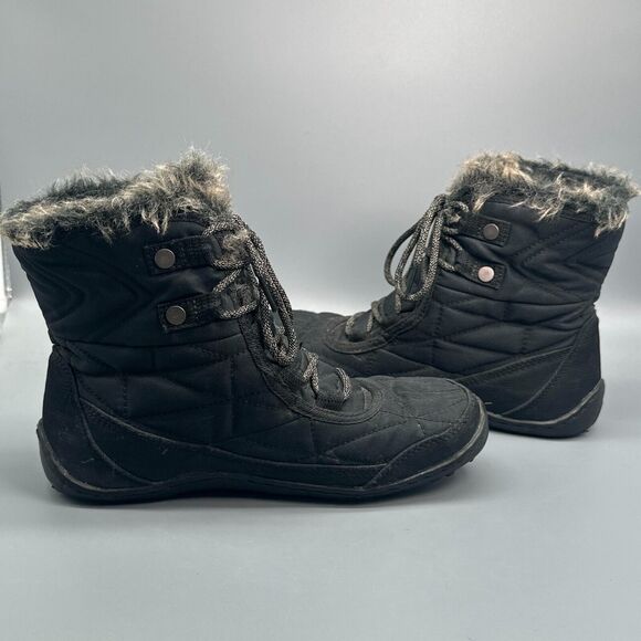 Columbia Minx Shorty III Women's 7.5 Black Winter Snow Boots Fur Trim Lace Up - Picture 6 of 10